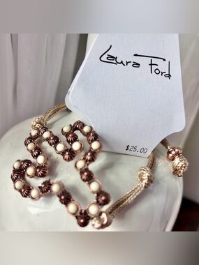 Laura Ford Cross design,braided adjustable knot cord,coppertone,ivory,trendy